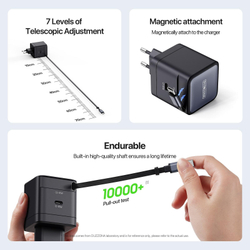 Быстрое зарядное устройство 65W с телескопическим кабелем 70см с разъемом USB-C, Duzzona