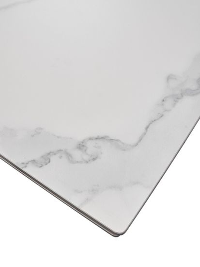 Стол ALEZIO 160 BIANCO TL-45 Белый мрамор матовый, испанская керамика/ черный каркас