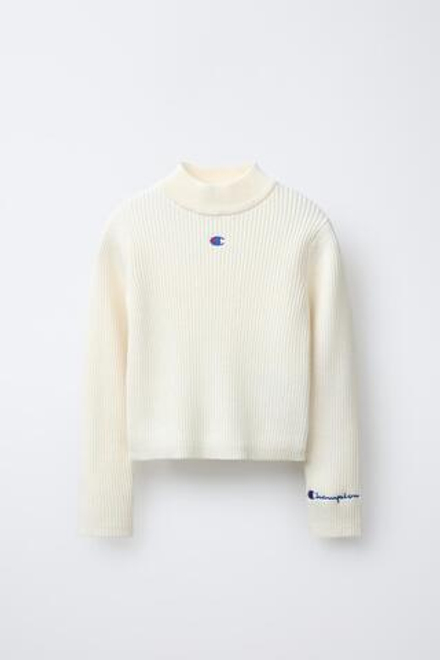 ZARA X CHAMPION ® ДЖЕМПЕР В РУБЧИК С ВОРОТНИКОМ-СТОЙКОЙ, ЭКРЮ