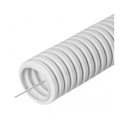 PR.031600 труба ПВХ легкая гофр. 16мм. с протяжкой 100м. сер. Строитель