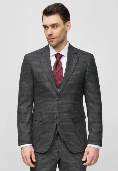 Мужской классический костюм в клетку (серый) В63