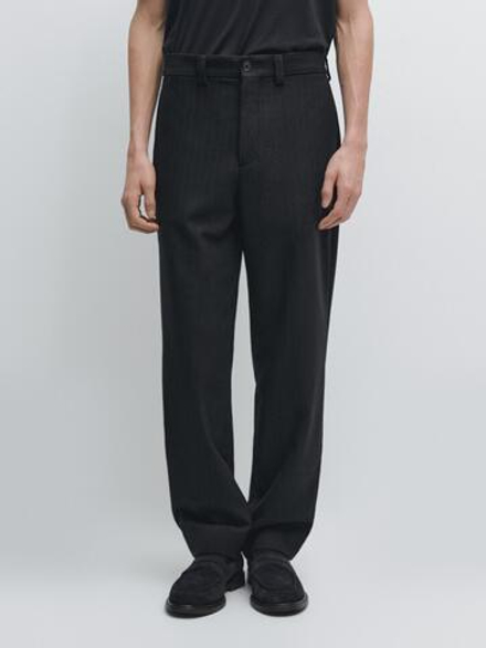 Massimo Dutti Фланелевые брюки с двойной полосой, темно-синий