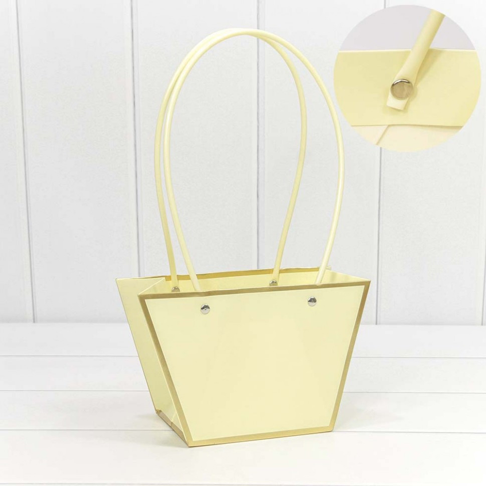 Пакет подарочный 21х13х10.5см Ваза для цветов с золотой рамкой (Бежевый)