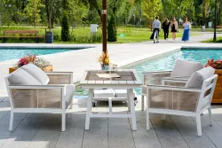 "Сан Ремо" диван 2-местный плетеный из роупа, каркас алюминий белый, роуп бежевый, ткань бежевая