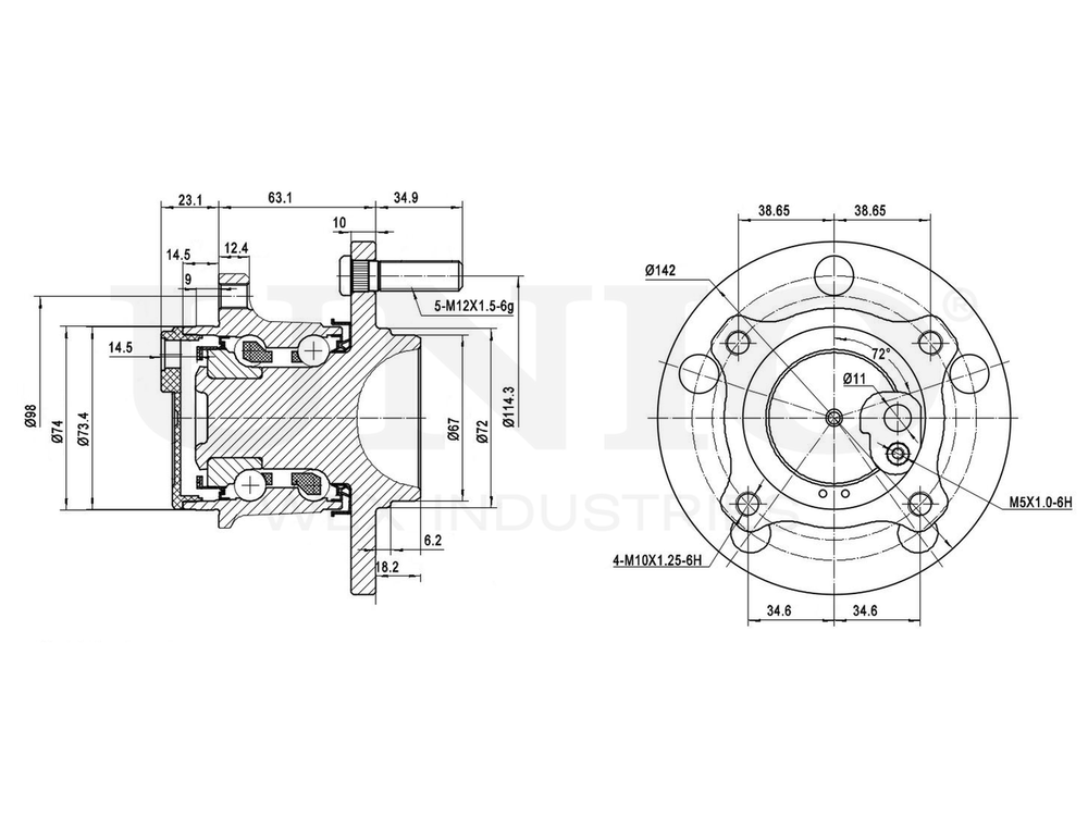 Ступица задняя (с ABS) UNIO HUB-20055