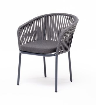 "Бордо" стул плетеный из роупа, каркас алюминий серый (RAL7022) муар, роуп серый 15мм, ткань темно-серая 027