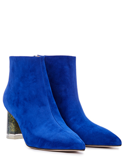 Женские замшевые синие ботильоны с авторским каблуком