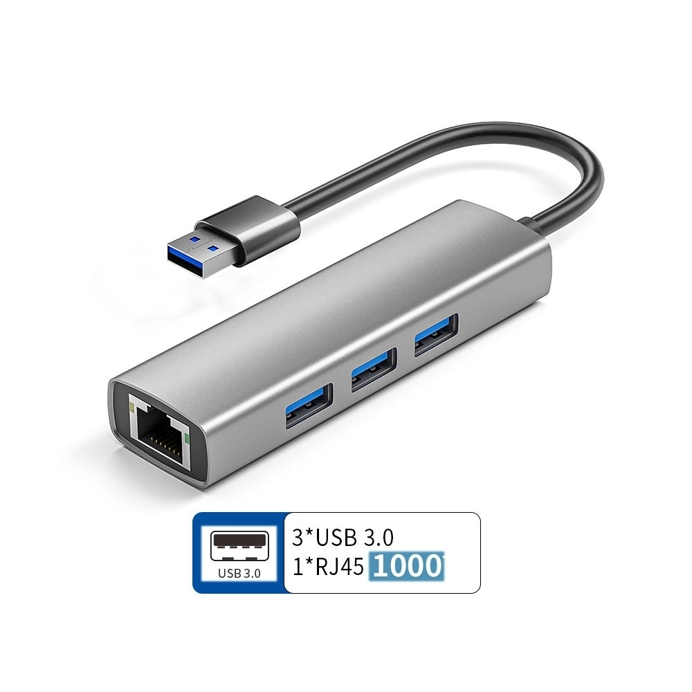 USB-хаб (концентратор) ORIENT JK-340N, разветвитель-сетевая карта USB 3.2 Gen1 (5 Гбит/c), порты: 3xUSB-A + RJ45 Gigabit Ethernet, RTL8153, 100/1000 Мбит/с, кабель USB Type-A, алюминиевый корпус, серебристый (33308)