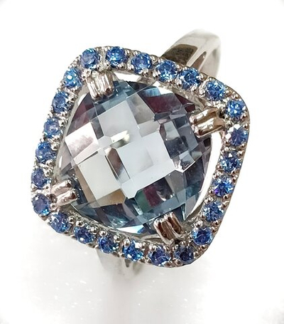 Ювелирное кольцо "Эстерелла" из серебра 925 пробы с родированием, аквамарином и фианитами