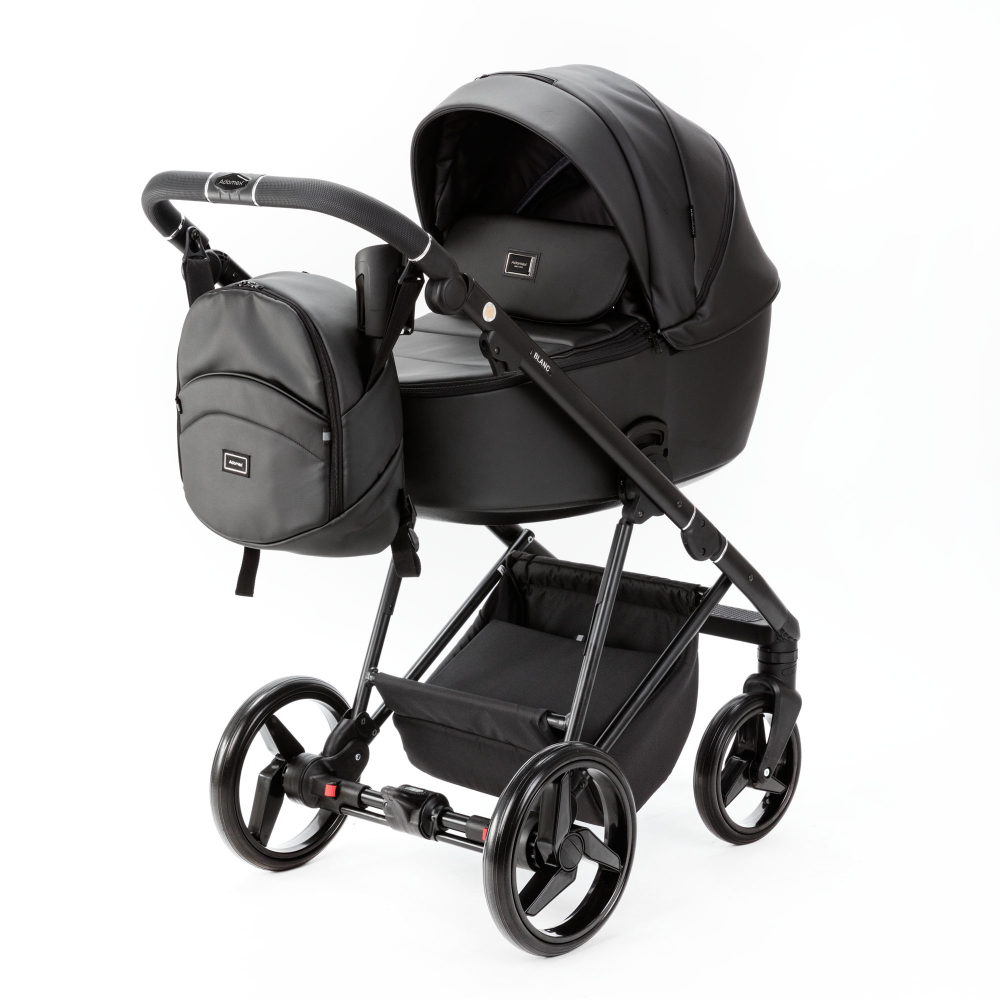 Детская универсальная коляска adamex Blanc 2 в 1 Deluxe BL-SA2 Черная экокожа