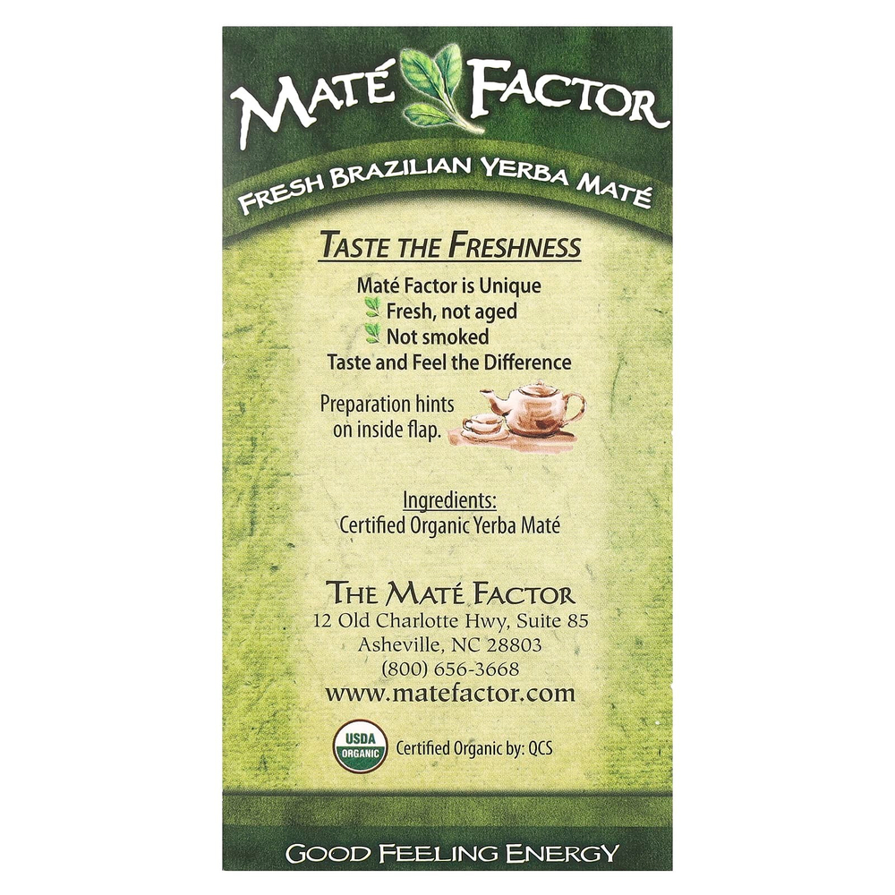 Mate Factor, органический йерба мате, свежий зеленый, 24 чайных пакетика, 84 г (2,96 унции)