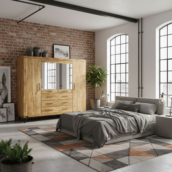 Шкаф для одежды 240х62х190, Флеверс, распашной для одежды, массив дуба, 4 двери 3 ящика, на металлических ножках, Dipriz