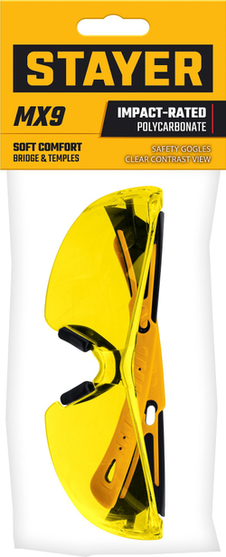 STAYER MX-9, открытого типа, желтые, защитные очки с двухкомпонентными дужками (110491)