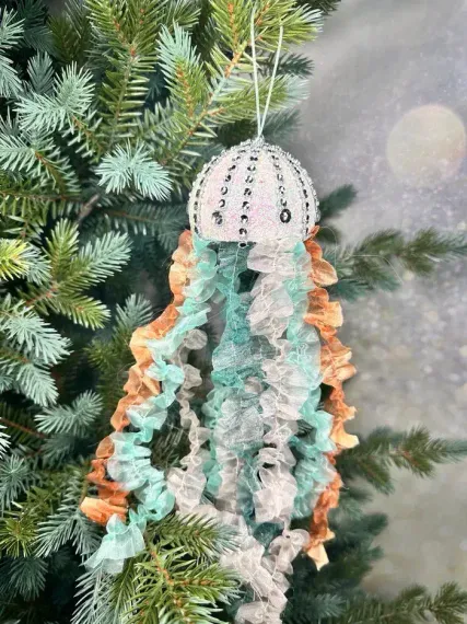 Винтажное украшение Сокровища Посейдона - Медуза 8х38 см., голубой, 1 шт., Christmas DeLuxe (86630)