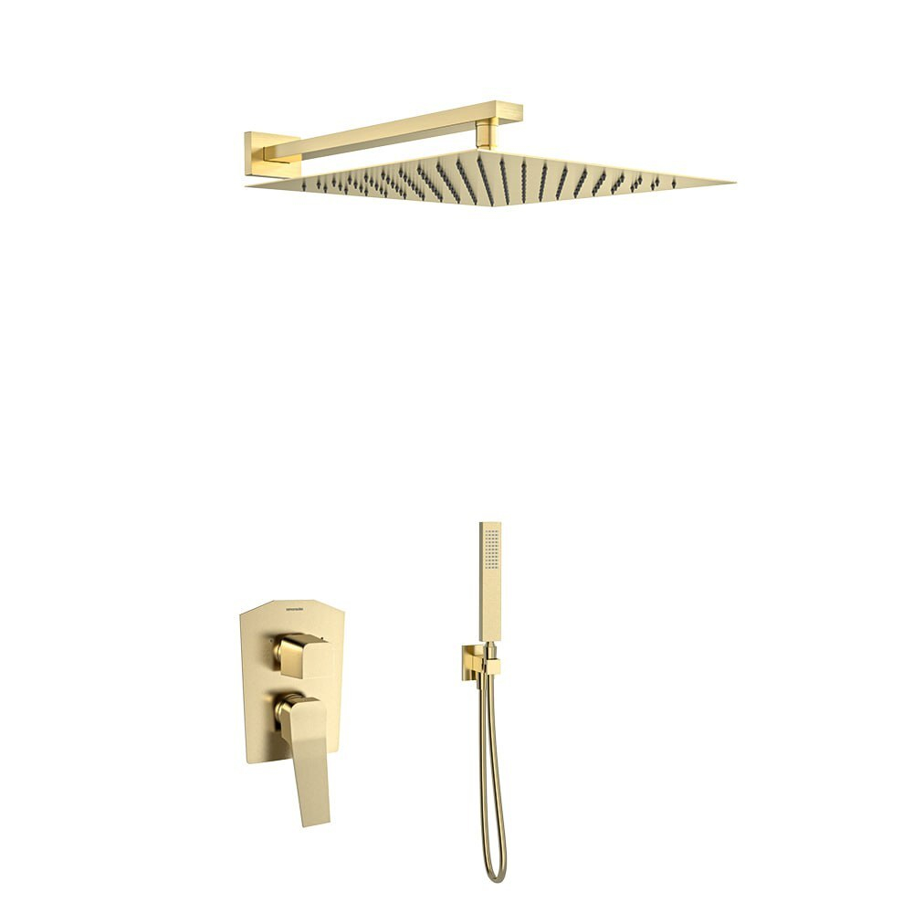 Встраиваемый смеситель для душа на 2 выхода с тропическим и ручным душем PRISMA K4215021OC золото