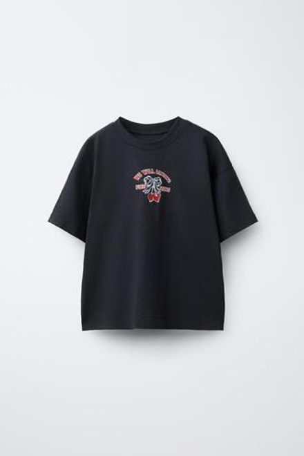 ZARA ФУТБОЛКА С ПРИНТОМ «СЕРДЕЧКИ», ТЕМНЫЙ АНТРАЦИТ