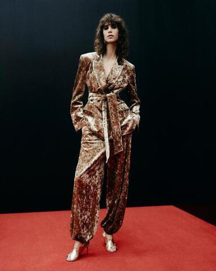 ZARA БРЮКИ-БАЛЛОНЫ ИЗ БАРХАТА С МЕТАЛЛИЗИРОВАННОЙ НИТЬЮ, ЗОЛОТИСТЫЙ