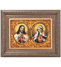 AMB-01/20 Икона «Иисус и Мария» (с янтарной крошкой) пласт.рамка L-37см