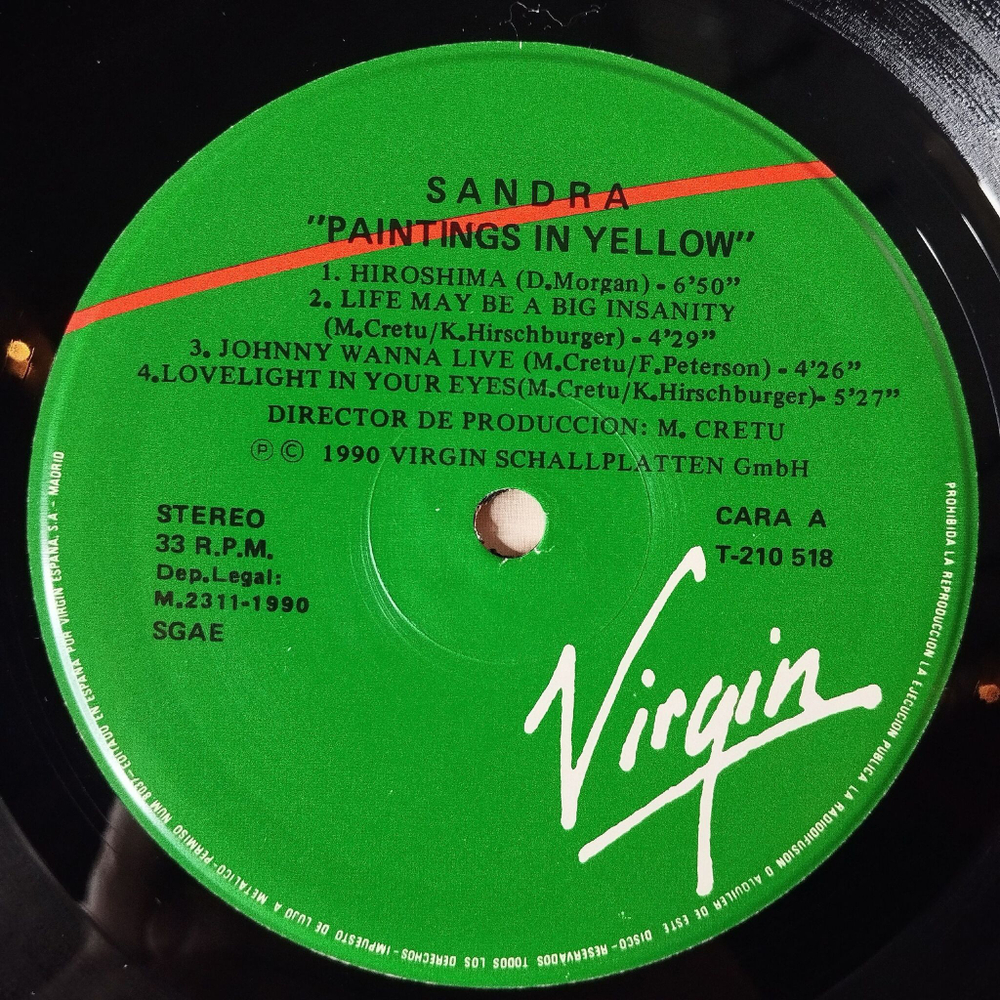 Винтажная виниловая пластинка LP Sandra Paintings In Yellow (Spain 1990) Johnny Wanna Live
