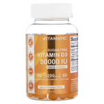 Vitamatic, витамин D3 без сахара, натуральный апельсин, 50 000 МЕ, 60 жевательных мармеладок