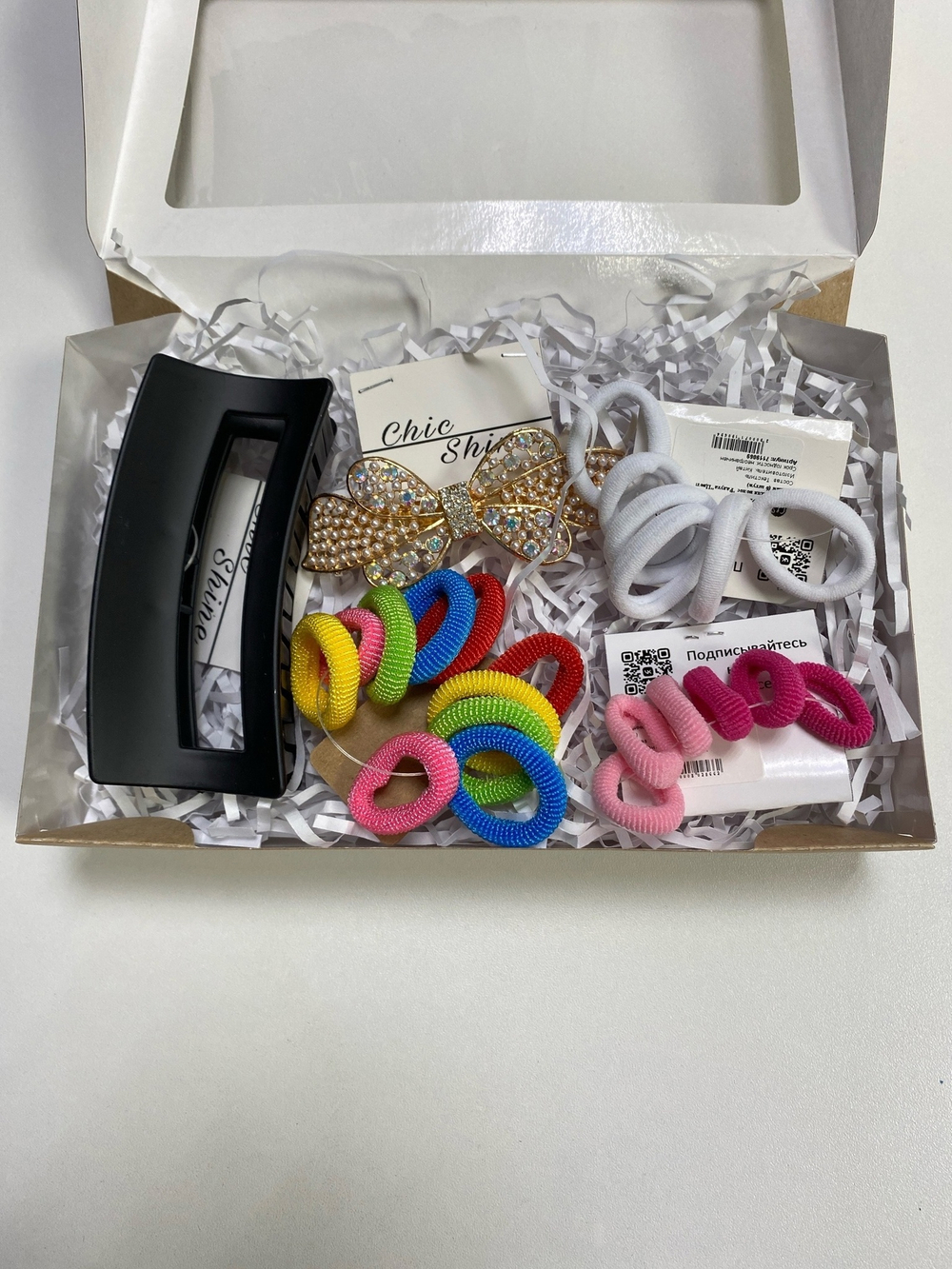 Set № 8, Микс набор: Краб большой, заколка "бант", резинки для волос, микс