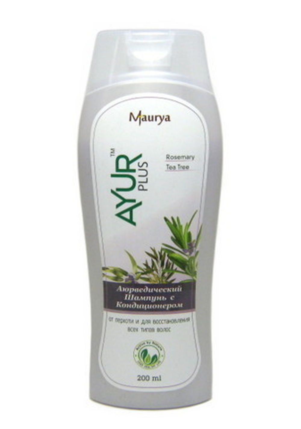 Шампунь Ayur Plus Maurya Аюр Плюс Розмарин и Чайное дерево с кондиционером от перхоти, для восстановления и улучшение структуры волос 200 мл.