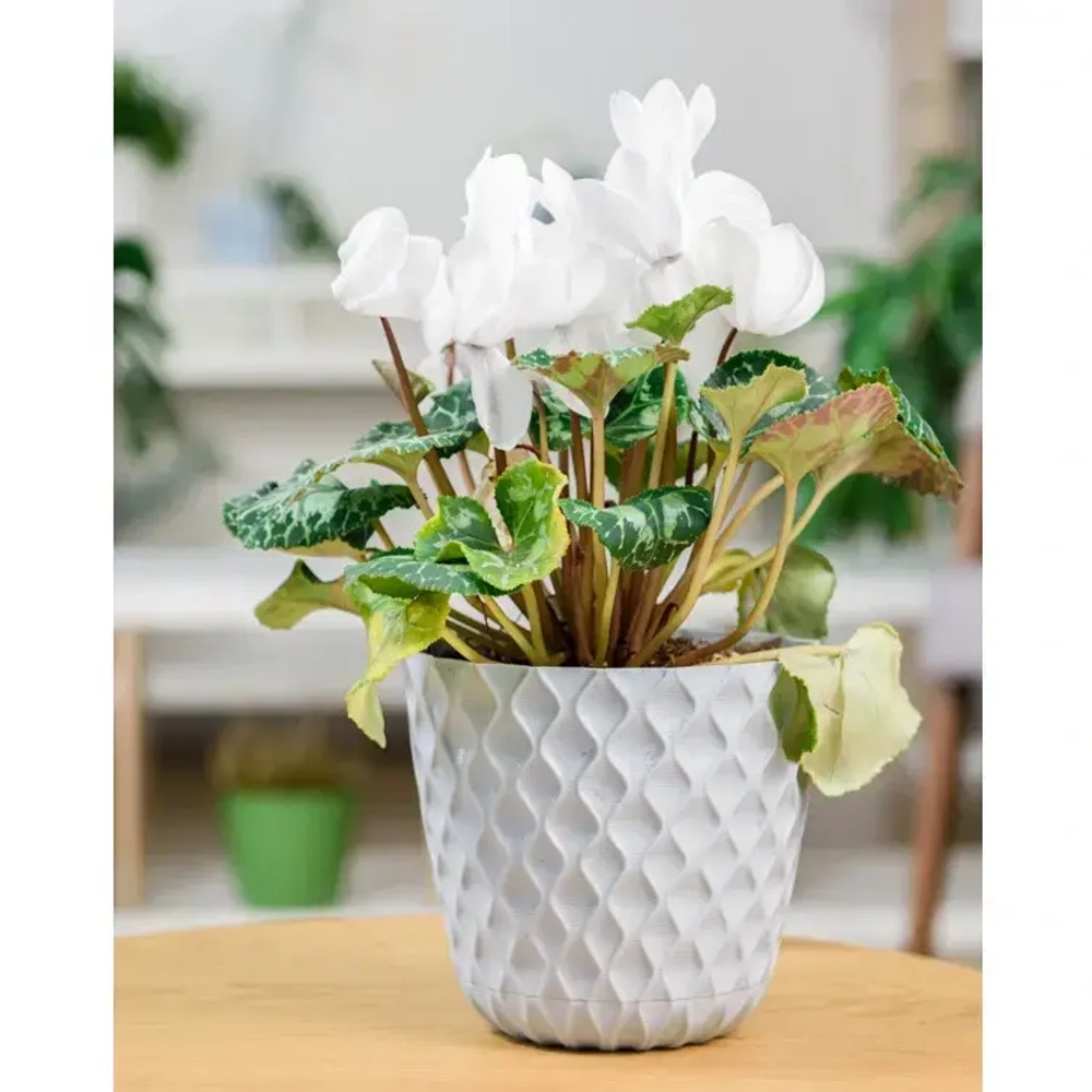 Горшок для цветов пластиковый 4,7л d-20,5см «Wave» с дренажной сеткой и съемным поддоном, утренний туман