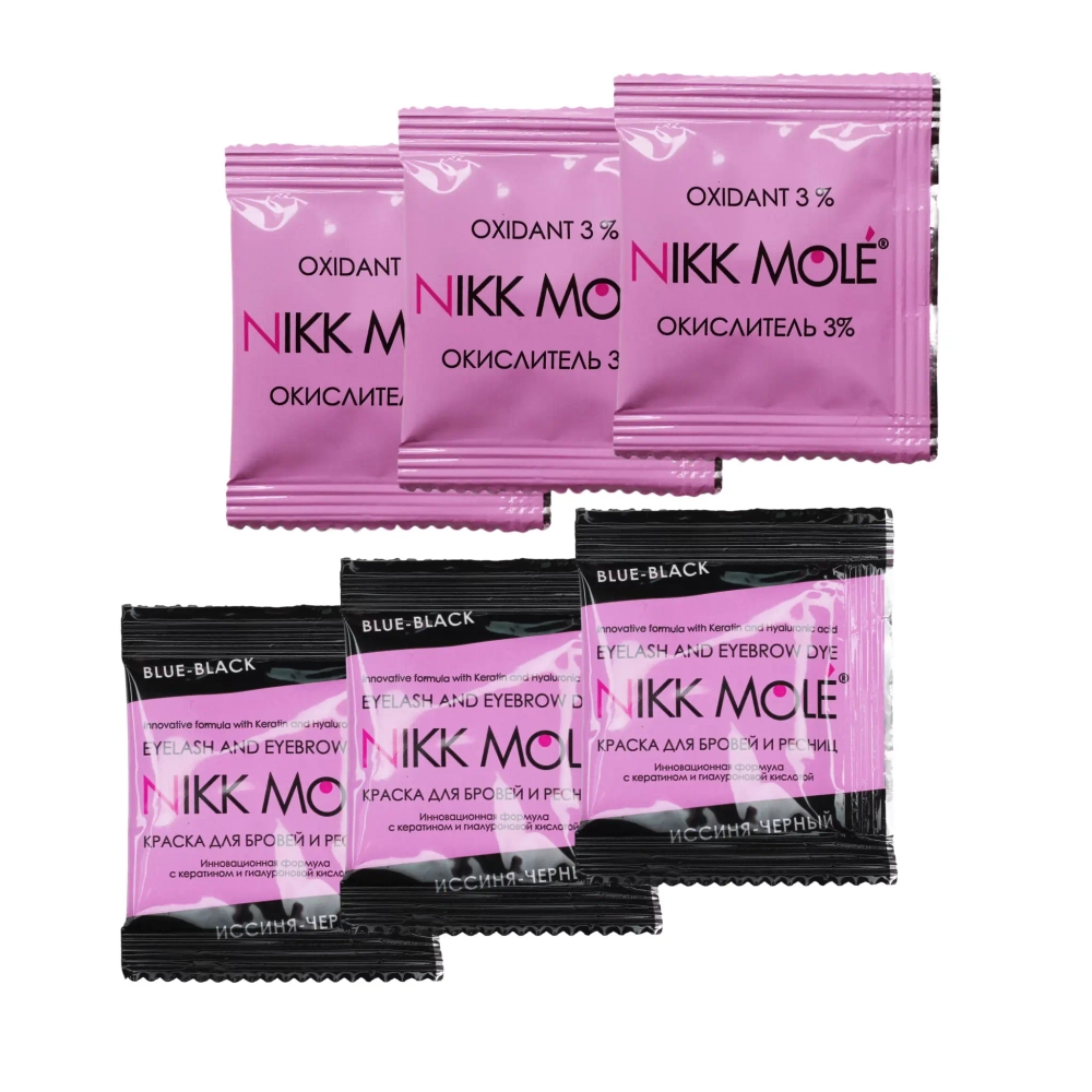Набор Nikk Mole (иссиня-черный) саше краска (3 шт) + окислитель (3 шт)