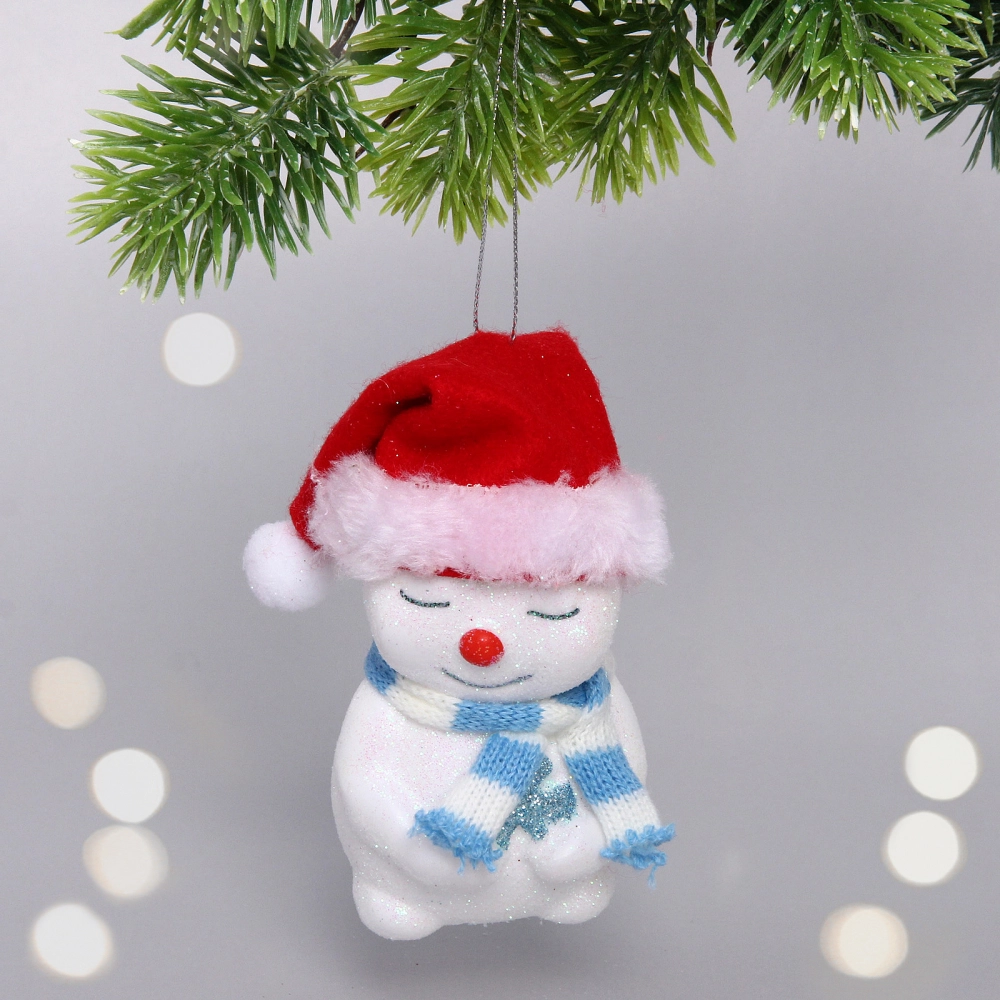 Елочная игрушка «Зимний снеговик» 6*6*11 см, голубой.