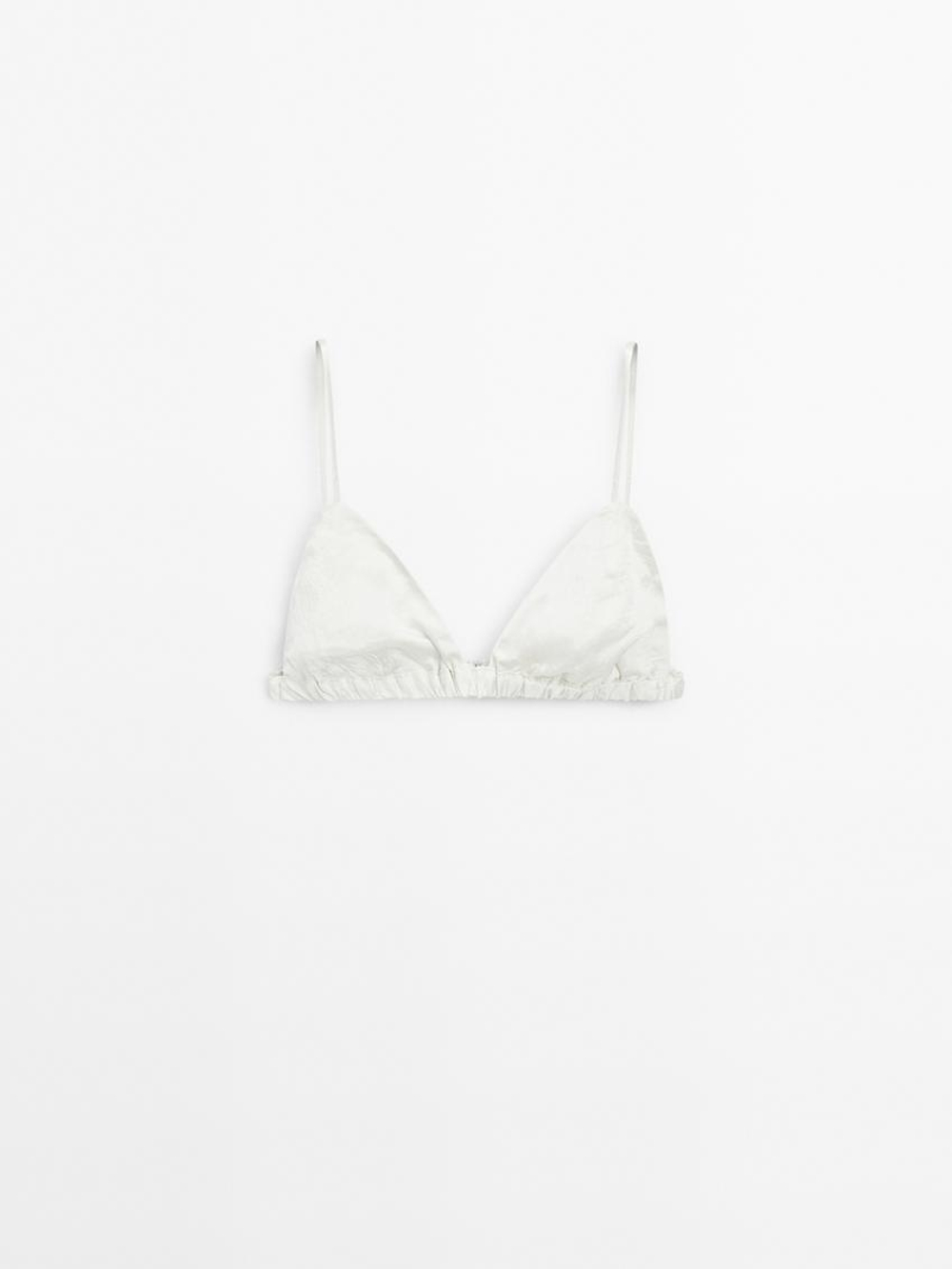 Massimo Dutti Атласный треугольный бюстгальтер с эластичными деталями - Studio, натуральный