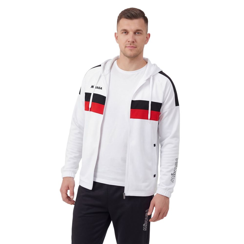 Костюм спорт. муж. с капюш. MIKASA MT550/701-078-3XL, р.3XL, 100% полиэстер, бело-черно-красный