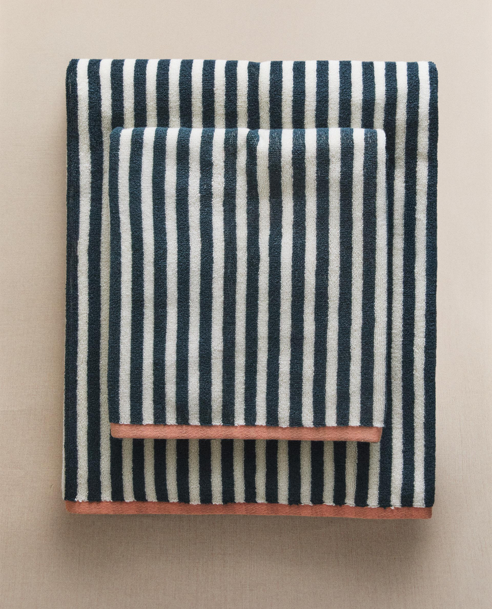 Zara Home Полотенце для лица и рук из хлопка, синий, в полоску · 4683/013
