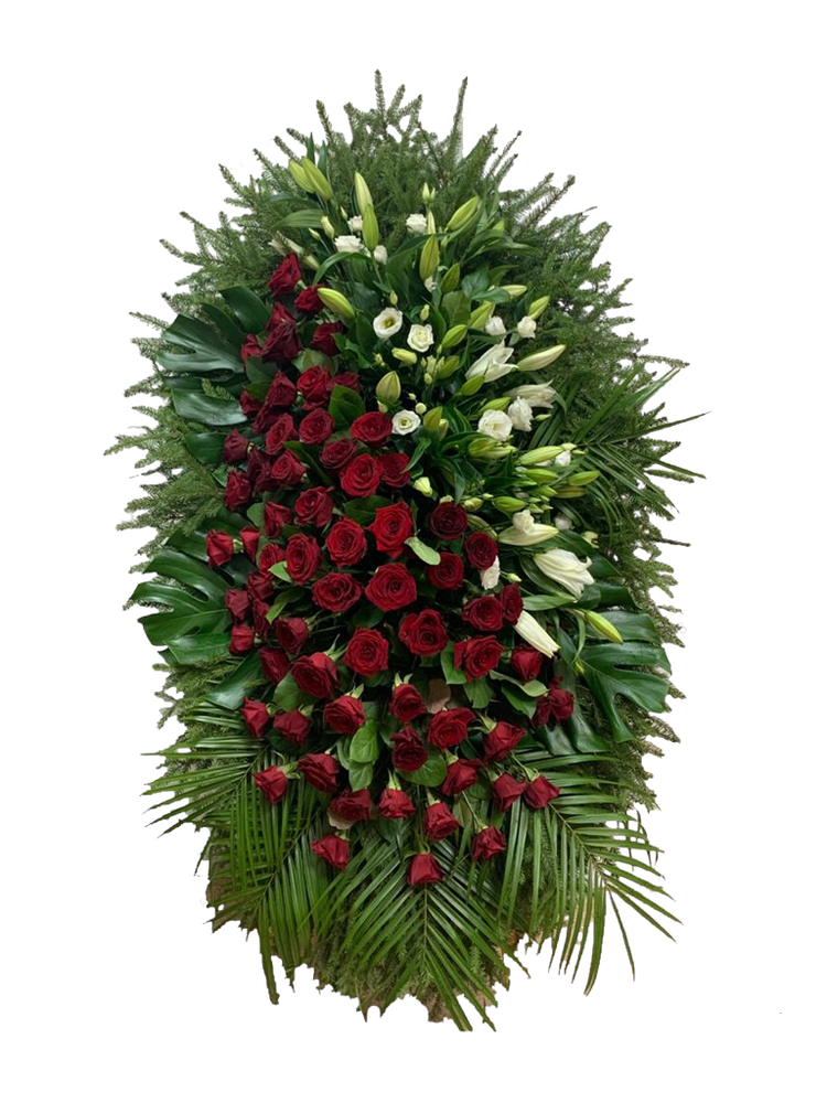 Траурный венок из живых роз и лилий (ВЖ-28) 150 см.