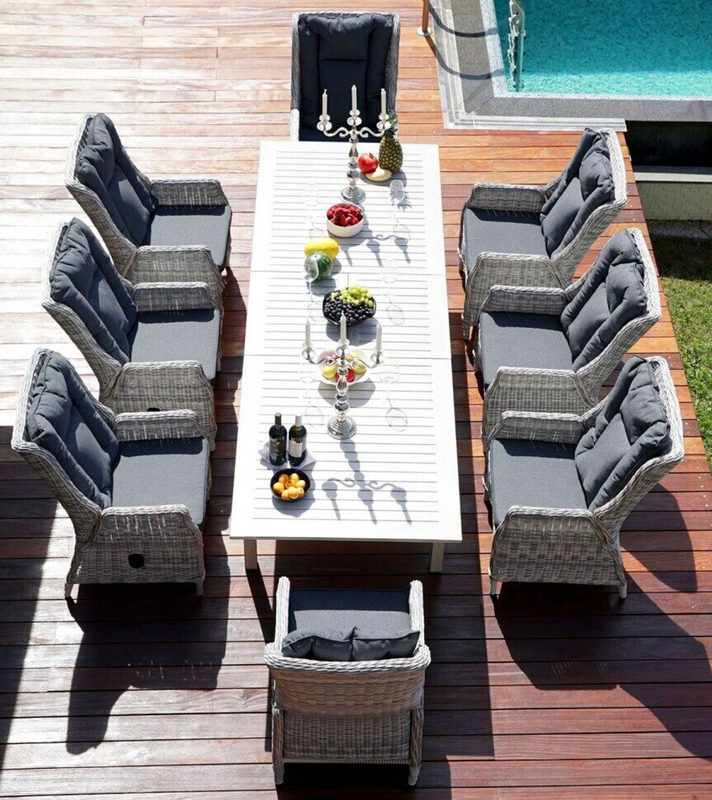 Набор садовой мебели из искусственного ротанга стол ТОСКАНА (алюминий) + 6 кресел ВЕРОНА (сер./коричн. ротанг)