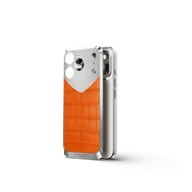 Чехол для iPhone 17 на магните - Натуральная кожа Аллигатора - Оранжевый