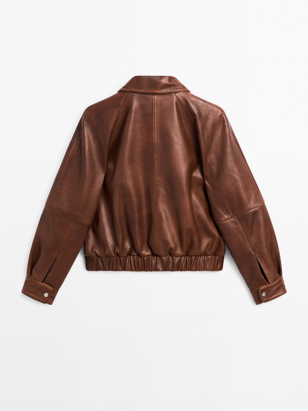 Massimo Dutti Куртка из кожи наппа с вощеным покрытием, коньячный