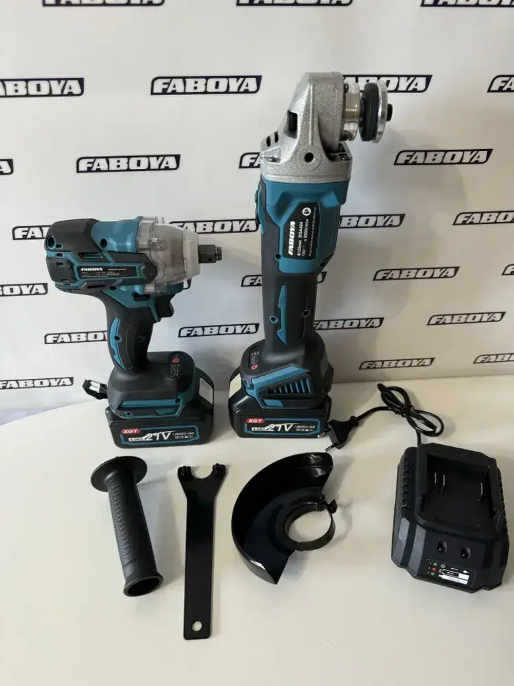 Набор аккумуляторного инструмента 2 в 1 FABOYA , ушм болгарка , гайковерт ударный , два аккумулятора , 4 ач .