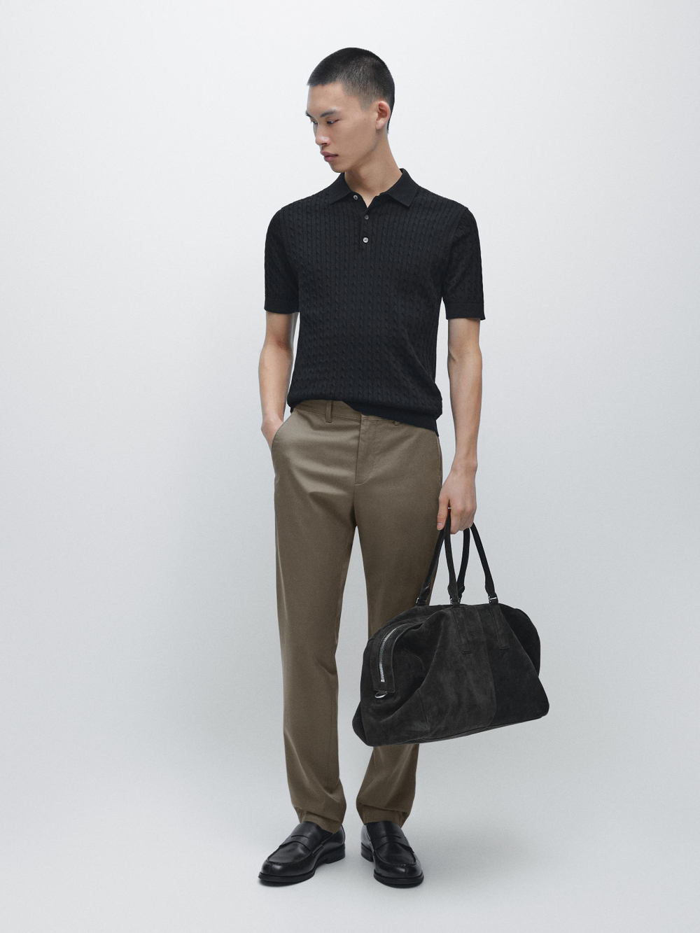 Massimo Dutti Зауженные брюки из смесовой хлопковой ткани, зеленый