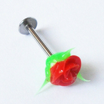 Микроштанга для пирсинга губы с силиконовым наконечником "Роза". Медицинская сталь Розовый