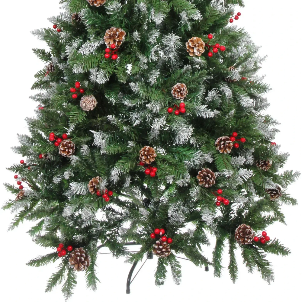 Ёлка «Морозная» 150 см, ПВХ с шишками,ягодами и белым напылением (500 ветка)