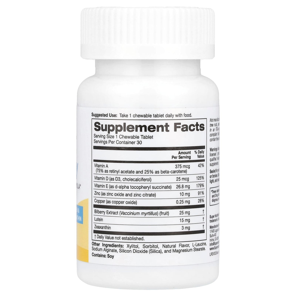 Super Nutrition, SimplyOne®, See Clearly, тройная формула для поддержки зрения, с лютеином, зеаксантином, витаминами, минералами и растительными экстрактами, со вкусом лесных ягод, 30 жевательных таблеток