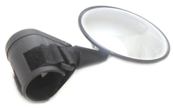 Зеркало заднего вида DX-2002V, крепление на торец грипсы, панорамное, две плоскости регулировки, ?75мм, пластик, черное