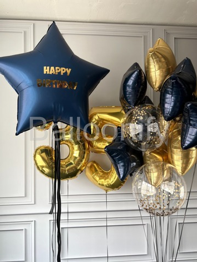 Набор шаров "Синее золото" цифра+звезда