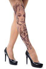 Колготки +size с принтом в виде девушки и злого клоуна (Размер: XL-XXL-XXXL) (Цвет: бежевый)