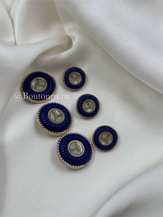 Пуговицы темно-синие золотистые с бежевой эмалью