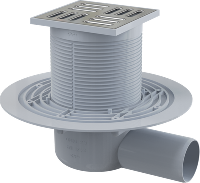 Сливной трап APV1321  105 × 105/50, подводка – боковая, решетка – нержавеющая сталь, гидрозатвор – ко