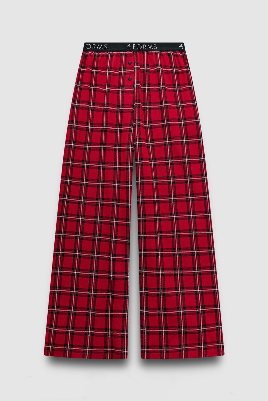 Брюки в клетку удлиненные, красный