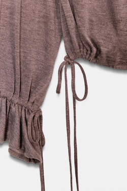 ZARA ФУТБОЛКА С ВОЛАНАМИ ИЗ МЯГКОЙ ТКАНИ, КОРИЧНЕВЫЙ МЕЛАНЖ