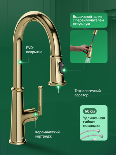 Смеситель для кухни Domaci Римини D569182CG золото