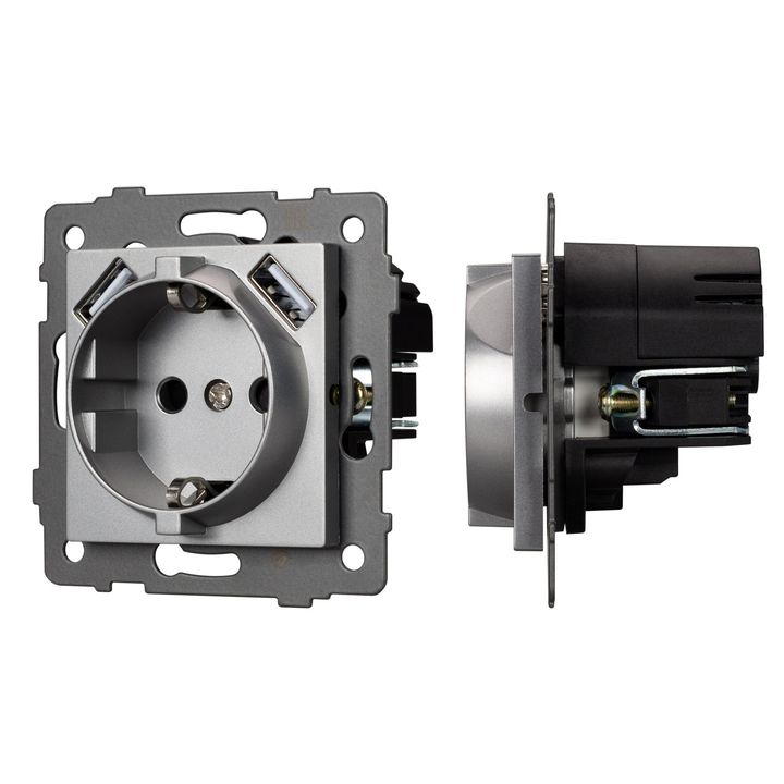 Механизм розетки с USB зарядкой SCT-MUAA-PL-GR-V (250V, 16A) Arlight 049820